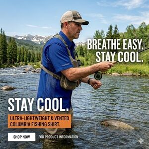 Columbia Men's Vibrant PFG Blue Fishing shirt in size L